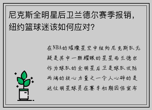 尼克斯全明星后卫兰德尔赛季报销，纽约篮球迷该如何应对？